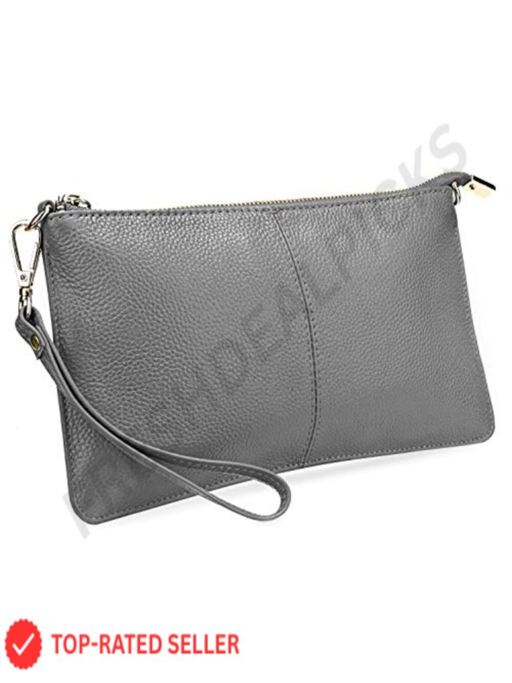 Genuine Leather Wristlet Handbag Convertible Clutch Wallet with Crossbody Strap